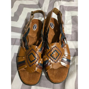 Dr.Scholls leather Aztec print sandles with double air-pillo insoles, sz.7W